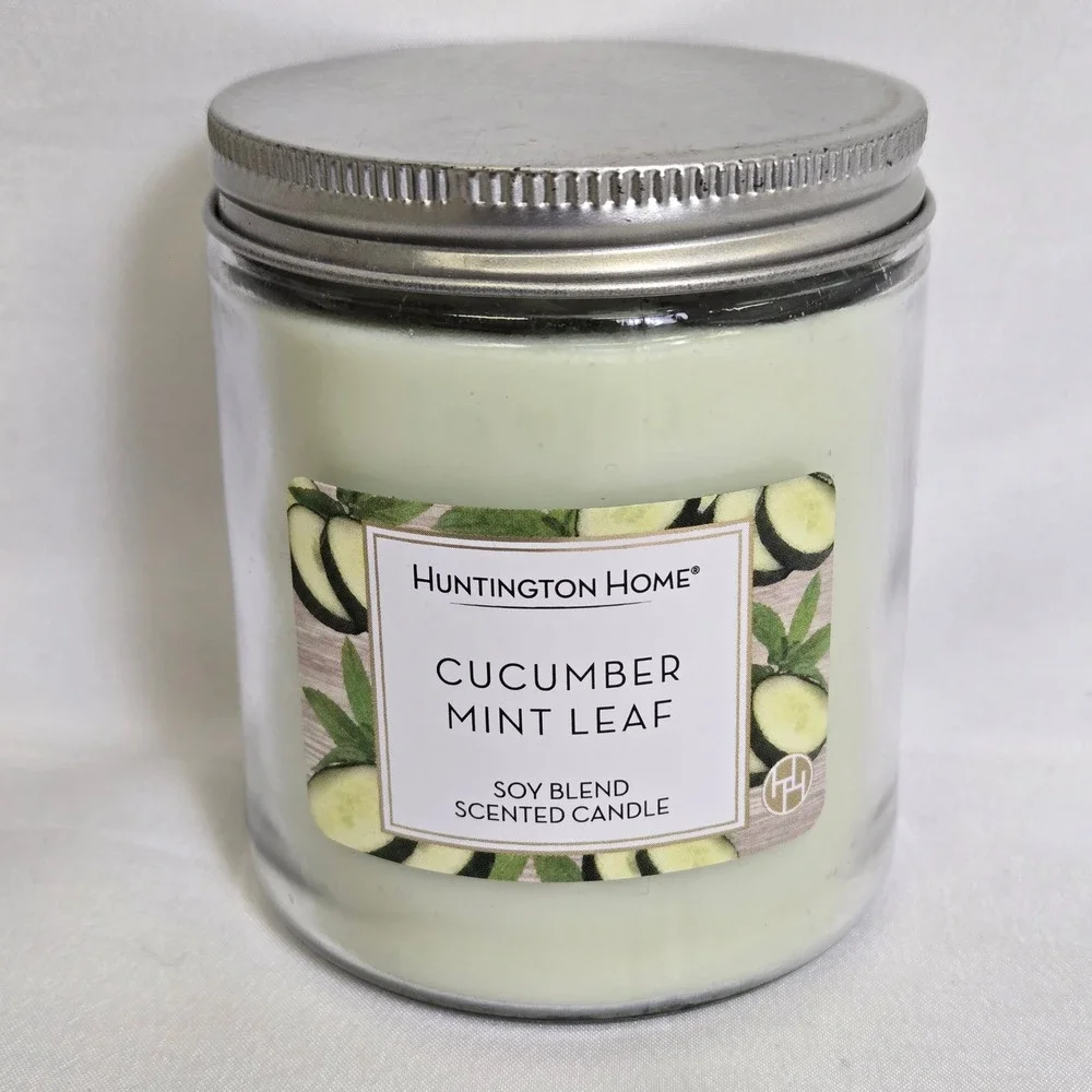 Huntington Home Soy Blend Cucumber Mint Leaf Scented Candle, 6.5 Oz, Single Wick